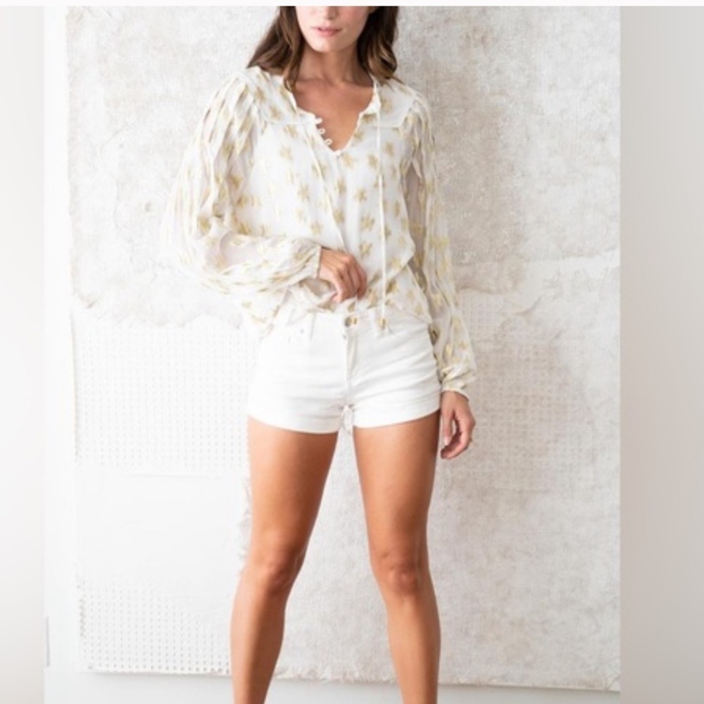 CIEBON Burnelle Metallic Star Blouse in White and Gold